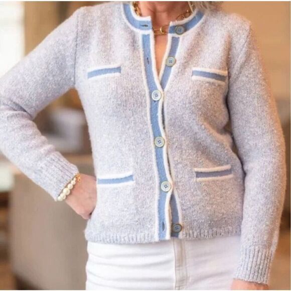 J. CREW Marled Sweater Lady Jacket Lilac Seascape White Cardigan Women’s Size XS - Picture 3 of 10